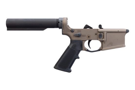 Aero Precision complete AR-15 lower receiver with A2 pistol grip and Kodiak Brown anodized finish